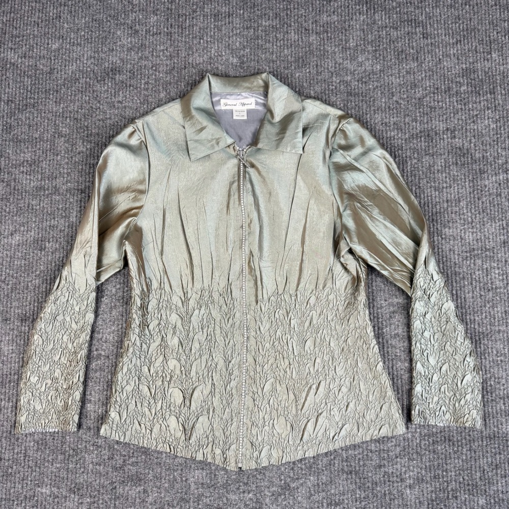 Jacket Womens L Metallic Rhinestone Full Zip Crinkle Mother of Bride Evening